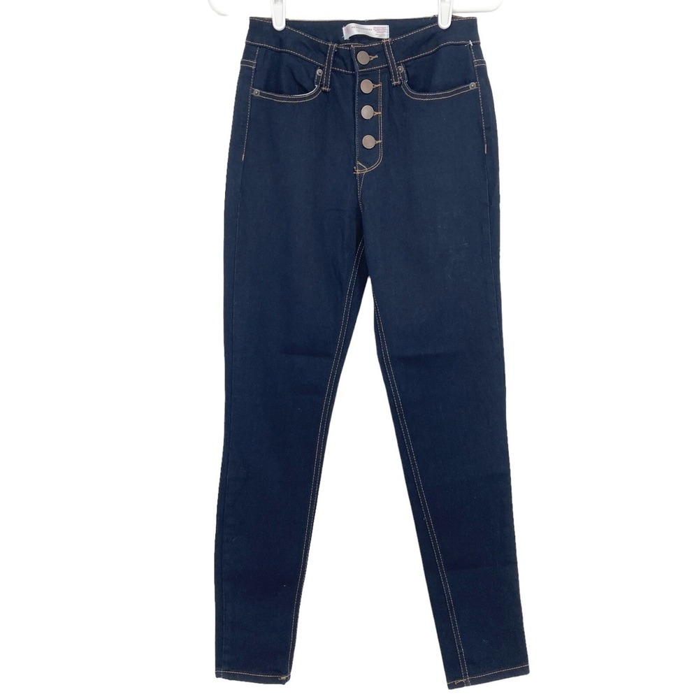 NWOT No boundaries Women's Denim Pants Sz 7 Skinny Mid Rise Buttons Closure Navy